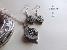 10% off with coupon code:SALE15  Steampunk Jewelry by SteamRetro Steampunk Metal Jewelry For Formal Occasions, Silver Steampunk Jewelry For Party, Silver Steampunk Metal Jewelry, Gothic Metal Round Pendant Jewelry, Steampunk Metal Jewelry With Round Pendant, Steampunk Metal Pendant Jewelry, Steampunk Metal Round Pendant Jewelry, Gothic Jewelry Set With Matching Earrings As Gift, Steampunk Pendant Jewelry Nickel Free