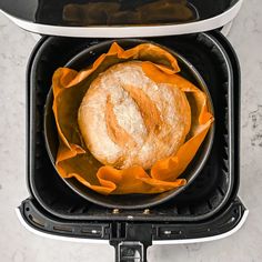 a loaf of bread sitting in an air fryer