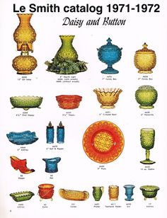 an advertisement for glassware from the early 20th century, showing different colors and sizes