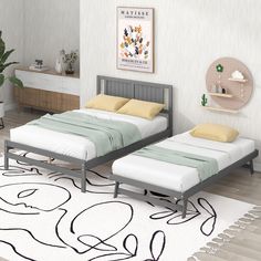 Full Size Platform Bed with Adjustable Trundle Trundle Bed With Storage, Solid Wood Bed Frame, Full Size Platform Bed, Wood Platform Bed Frame, Full Platform Bed, Wooden Platform Bed, Full Size Bed Frame, Full Bed Frame, Wood Bed Frame