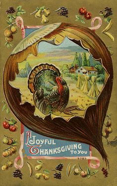 an old thanksgiving postcard with a turkey on it's back and the words joyful thanksgiving