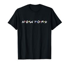 the new york t - shirt is black with multicolored letters in different colors