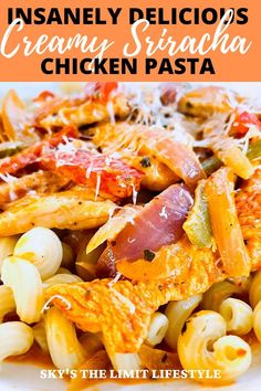 creamy sriracha chicken pasta Cellentani Pasta, Sriracha Chicken, Chicken Pasta Recipes, Dinner Recipes Crockpot, Chicken Recipes Casserole, Chicken Salad Recipes