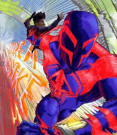 a drawing of a person in a red and blue spider suit with his arms outstretched