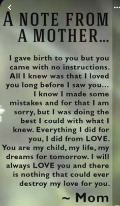 a note from a mother to her son