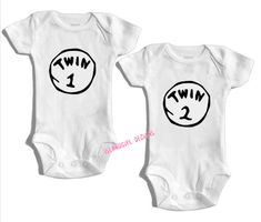 Dr Seuss Twin 1 & Twin 2 ~ Twin Baby outfits These short-sleeve baby bodysuits are 100% cotton for your baby’s comfort. The reinforced three snap closure makes diaper changing a breeze Romper designs are professionally printed. Your unique design will make someone smile with funny, cute, vintage, or expressive artwork Make this newborn creeper the perfect gift for mom-to-be, Mother’s Day, baby shower, baby birthday, and Christmas Machine wash cold inside out with like colors. Tumble dry low for Playful Short Sleeve Onesie For Gender Reveal, White Short Sleeve Bodysuit For Gender Reveal, Twin Onesies Funny, Twin Baby Outfits, Newborn Baby Onesies, Twin Baby Clothes, Twin Onesies, Twin Shirts, Make Someone Smile