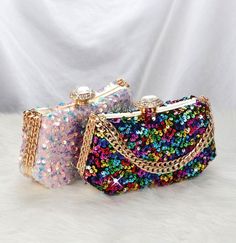 Sequin Embellished Clutch Bag with Detachable Chain Strap Glitter Clutch, Clutch Bag Wedding, Sequin Clutch, Embellished Clutch, Jumpsuit Chic, Metal Fashion, Evening Handbag, Top Handle Handbags, One Bag