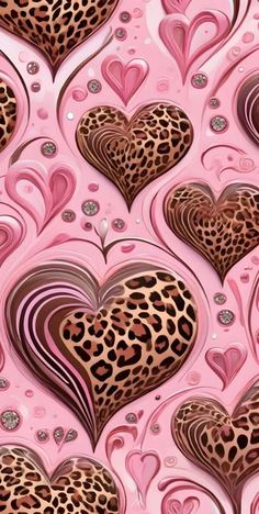 an abstract painting with hearts and leopard spots on pink background stock photo - 1307982