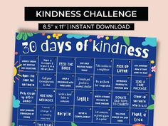 a blue calendar with the words 30 days of kindness on it