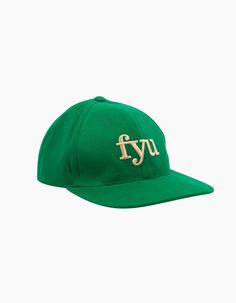 Green embroidered logo capClassic 6-panel baseball styleEmbroidered FYU in beigeMade in Europe100% cotton Cotton Baseball Cap With Logo, Cotton Six-panel Hat With Logo, Cotton Baseball Cap With Curved Brim And Logo, Embroidered Logo Dad Hat For Baseball Season, Green Baseball Cap With Embroidered Logo, Cotton Fitted Hat With Embroidered Logo And Flat Bill, Cotton Trucker Hat With Letter Embroidery And Curved Visor, Collegiate Cotton Six-panel Snapback Hat, Collegiate Cotton Snapback Hat