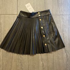 Brand New! With Tags! Stunning Black Leather Pleated Skirt With Gold Snap Details In Front Black Leather Pleated Skirt, Leather Pleated Skirt, Personal Style Inspiration, Zara Skirts, Zara Black, Zara Women, Pleated Skirt, Personal Style, Womens Skirt