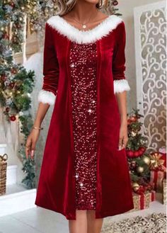 Color:Red;Size:S;Size:M;Size:L;Size:XL;Size:XXL;Package Contents:1 X Dress;Occasion:Other;Style:Casual; Red Christmas Dresses, Christmas Trash, Mrs Claus Dress, Womens Sequin Dresses, Red A Line Dress, Womens Velvet Dresses, Womens Winter Dresses, Christmas Dresses, Christmas Clothing