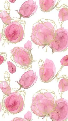 pink flowers with gold stems on a white background