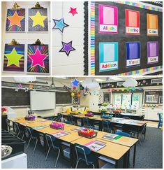 the classroom is decorated with bright colors and stars