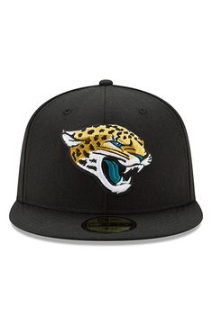 Your unadulterated fandom will be on display when you put on this Jacksonville Jaguars Omaha 59FIFTY fitted hat from New Era. Brand: New Era Contrast color underbill Dry clean only Embroidered graphics Fitted Flat bill with ability to curve High Crown Imported Material: 100% Wool Officially licensed Raised embroidery Six panels with eyelets Structured fit Fan Gear Visor Hat, One Size Fits Most, Black Baseball Cap For Fan Merchandise, One Size Cap For Fan Merchandise, Black Cap For Fan Merchandise, Black Fan Merchandise Visor Hat, Black Visor Hat For Fan Merchandise, Raised Embroidery, Jacksonville Jaguars, Fitted Hat