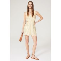 Yellow stripe cotton (100% Cotton). Lining (100% Cotton). Hourglass. Sleeveless. Square neck. Back zipper closure. 26" from shoulder to hemline. Imported. Spring Sleeveless Mini Dress With Vertical Stripes, Summer Sleeveless Striped Dress For Vacation, Striped Sleeveless Summer Dress For Vacation, Sleeveless Striped Beach Dress, Striped Mini Sundress For Summer, Striped Sleeveless Mini Dress For Spring, Striped Cotton Sundress For The Beach, Summer Striped Lined Mini Dress, Sleeveless Vertical Striped Summer Dresses