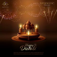 an elegant diwali with lit candles and fireworks