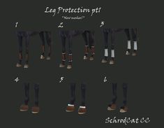 the legs and feet of horses are shown in different positions, with text describing how to wear them