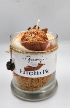 pumpkin pie in a glass jar on a white background