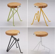 four different stools that have been designed to look like legs