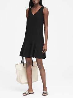 Drop-Waist Shift Dress | Banana Republic Ruffle Wrap Dress, Next Dresses, Minimalist Capsule Wardrobe, Luxury Dresses, Chic Office, Back Neck, Luxury Dress, Petite Dresses, Drop Waist