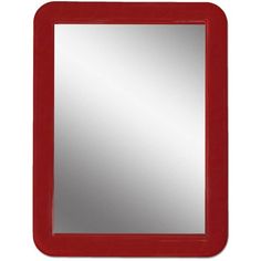 a red framed mirror on a white background