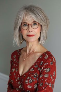 Haircuts With Glasses Short, Mid Length Layered Bob, Baroque Bob, Hair With Glasses, Grey Hair And Glasses, Grey Hair With Bangs, Beautiful Gray Hair, Angled Bob, Women's Hairstyles