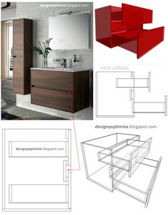 an image of a bathroom with red furniture