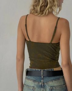 Abstract Botanic Dark Olive Crop Top | Halusi – motelrocks-com-us Skirt Model, Lettuce Hem, Black Satin Dress, Strappy Top, Acid Wash Denim, Bandeau Dress, High Rise Denim Shorts, Sleeveless Rompers, Printed Jumpsuit