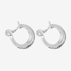 Classic elegance shines through in these small, silver-tone hoop earrings with a textured finish.Metal: Silver-tone metalDimensions: 3/4x7/16 inchJewelry photos are enlarged to show detail.Earring Back: Clip OnEarrings Type: Clip-On EarringsCountry of Origin: Imported Silver Metal Huggie Earrings For Formal Occasions, Formal Silver Metal Huggie Earrings, Silver Clip-on Huggie Earrings Small Hoop, Silver Small Hoop Huggie Earrings Clip-on, Silver Clip-on Huggie Earrings, Silver Clip-on Hoop Huggie Earrings, Silver Hoop Clip-on Huggie Earrings, Silver Clip-on Hoop Earrings, Earrings Color