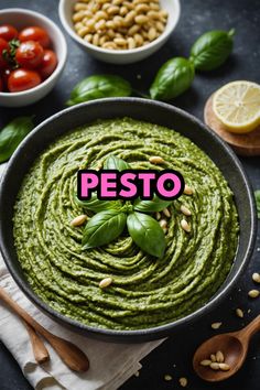 A photo of a  Pesto which is a type of dairy free sauces Dairy Free Pesto, Diary Free