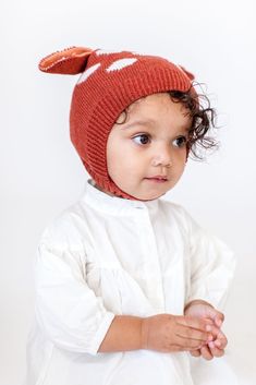 KNIT FAWN HAT                      – PEPPERKIDS Cute Brown Winter Beanie, Warm Fitted Cute Beanie, Cute Fitted Warm Beanie, Brown Knitted Cotton Hat, Playful Brown Winter Hat, Warm Adjustable Hats For Playtime, Adjustable Brown Soft Knit Beanie, Adjustable Soft Knit Brown Beanie, Adjustable Cozy Brown Hat