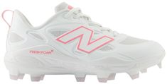 a white shoe with pink accents on the sole