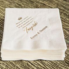 a white napkin with the words fairy tale written on it sitting on a wooden table