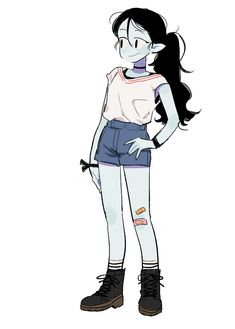 a drawing of a girl with long black hair wearing shorts and a t - shirt