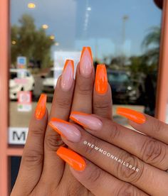 Neon Orange Nails, Orange Nail Art, Orange Acrylic Nails, Nails Orange, Orange Nail Designs, Summer Acrylic Nails