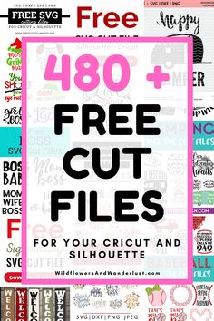 the text reads 480 + free cut files for your cricut and silhouette projects