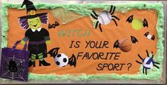 a cake decorated to look like a witch with sports balls and bats on the side