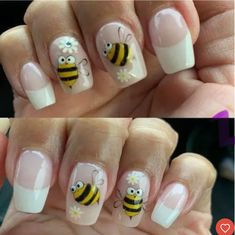 Nail Art With Bees, Nail Designs With Bees, Bumble Bee Nail Art Ideas, Honeybee Nail Design, Bee Nail Art Designs, Bumblebee Nail Designs, Nails With Bee Design, Bumblebee Nail Art, Nail Art Bee