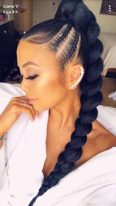 Braids With Curly Pieces Out, Braided Ponytails, Halo Braids, Black Ponytail, Fishtail Braid Hairstyles, Sleek Ponytail Hairstyles, Black Ponytail Hairstyles