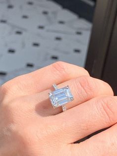 5 carat emerald cut moissanite diamond engagement ring, solitaire setting wedding ring, 14K solid gold hidden halo bridal jewelry Ring Details ◉ Settings: - Metal: 925 sterling silver / 10k/ 14k /18k Yellow gold, Rose Gold and White Gold (select from materials option) ◉ Main Ring Center Stone: - Type: Moissanite Diamond or cubic zirconia (select from materials option) - Shape: emerald cut - Stone Size : 9*11mm - Weight: 5.carat - Color: D - Clarity: VVS1 - Verification certificate: Available Can Wedding Redo, Wedding Rings Emerald Cut, Hidden Halo Ring, Emerald Cut Engagement Ring, Ring Hidden Halo, Simple Rings, Ring Inspo, Ring Emerald Cut, Emerald Wedding Rings