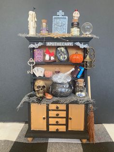 a shelf with many items on top of it