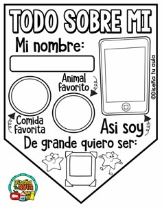 a coloring page with spanish words and pictures on the front, including an image of a tablet