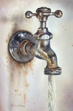 a painting of a faucet with water running from it's spout