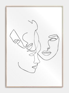 a black and white line drawing of two faces