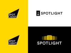 the logo for spotlight is shown in black, yellow and white colors with an arrow