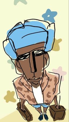 a drawing of a man wearing a blue turban