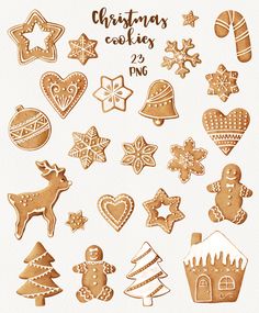 christmas cookies are arranged in different shapes and sizes