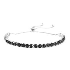 Simulated Black Diamond Bolo Bracelet in Silvertone Bolo Bracelet, Black Diamond, Silver Tone, 50 %, Bracelet, Black