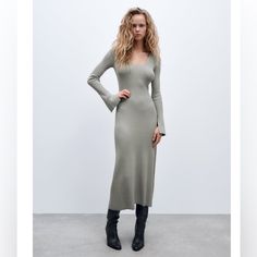 New With Tags Total Length- 52.5” 6216/001 #Mm078 Ribbed Stretch V-neck Dresses, Stretch Ribbed V-neck Dresses, Zara V-neck Dresses For Fall, Elegant Ribbed Sweater Dress By Zara, Zara Casual Ribbed Sweater Dress, Casual Zara Ribbed Sweater Dress, Casual Ribbed Zara Sweater Dress, Elegant Stretch Sweater Dress By Zara, Zara Midi Ribbed Dress